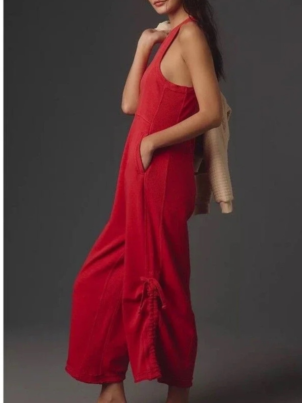 Anthropologie  daily practice Red  Wide-Leg  ribbed Jumpsuit